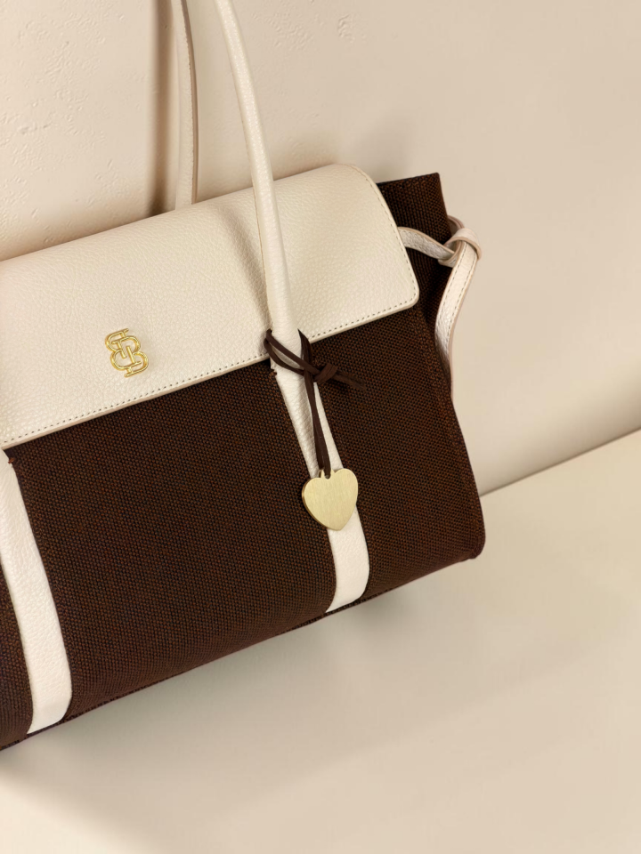 Seniha Heritage Tote Bag Kahverengi Kanvas/Kırık Beyaz Floater Deri