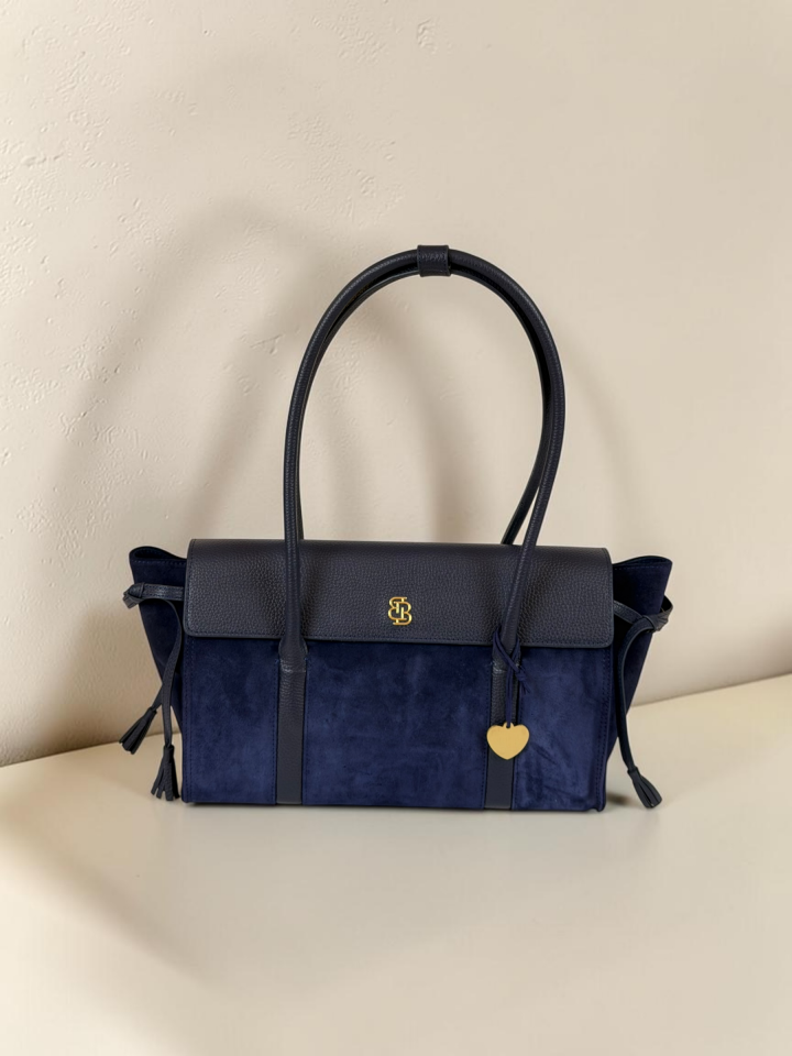 Seniha Heritage Tote Bag Lacivert Süet & Floater Deri