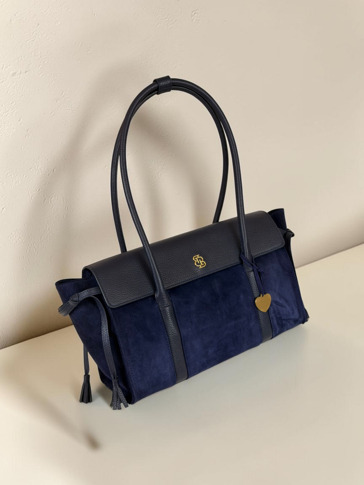 Seniha Heritage Tote Bag Lacivert Süet & Floater Deri