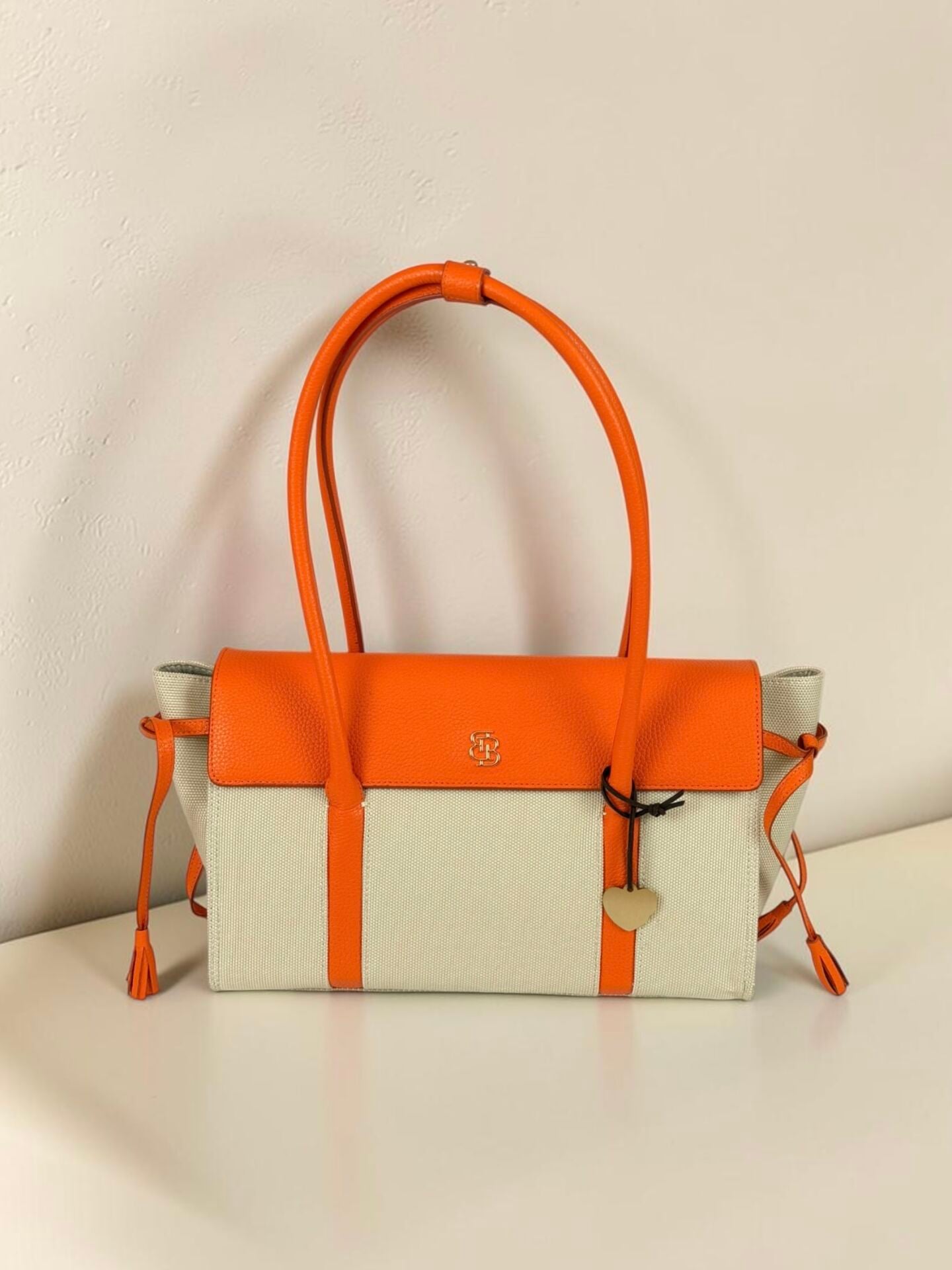 Seniha Heritage Tote Bag Bej Kanvas/Turuncu Floater Deri
