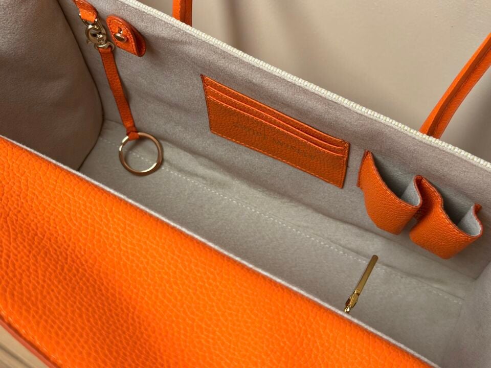 Seniha Heritage Tote Bag Bej Kanvas/Turuncu Floater Deri