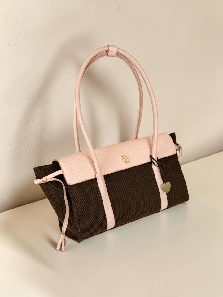 Seniha Heritage Tote Bag Kahverengi Kanvas/Pembe Floater Deri