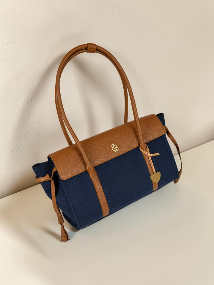 Seniha Heritage Tote Bag Lacivert Kanvas/Taba Floater Deri