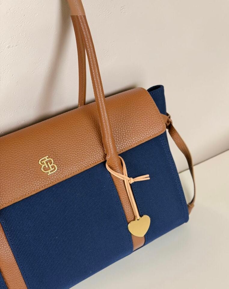 Seniha Heritage Tote Bag Lacivert Kanvas/Taba Floater Deri