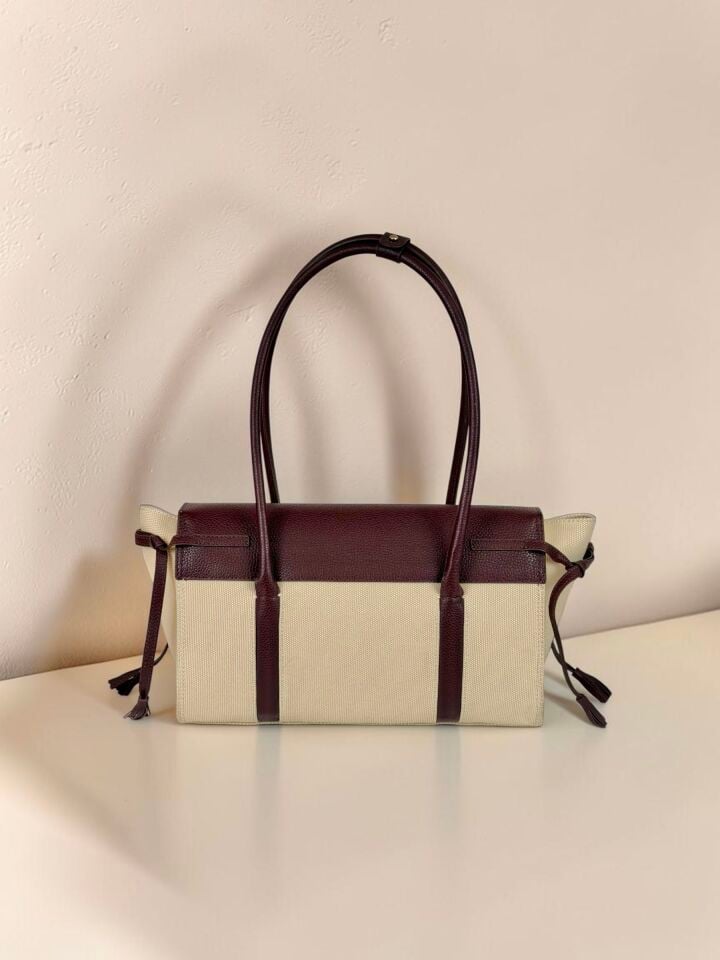 Seniha Heritage Tote Bag Bej Kanvas/Bordo Floater Deri