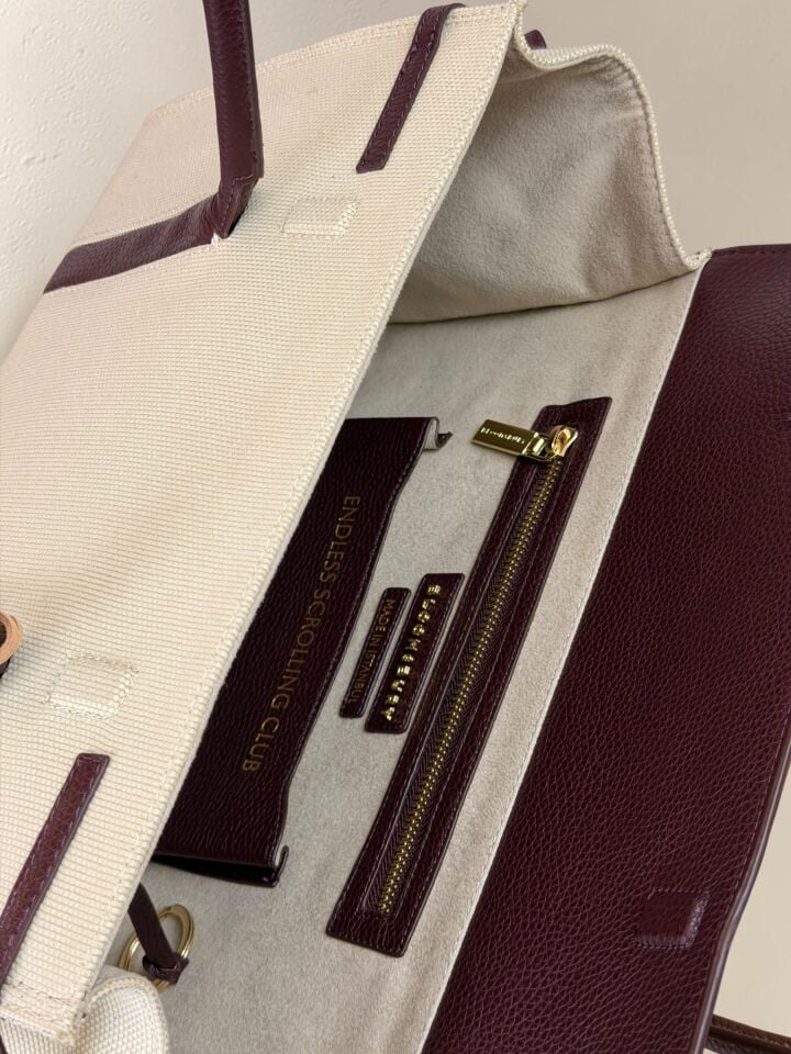 Seniha Heritage Tote Bag Bej Kanvas/Bordo Floater Deri