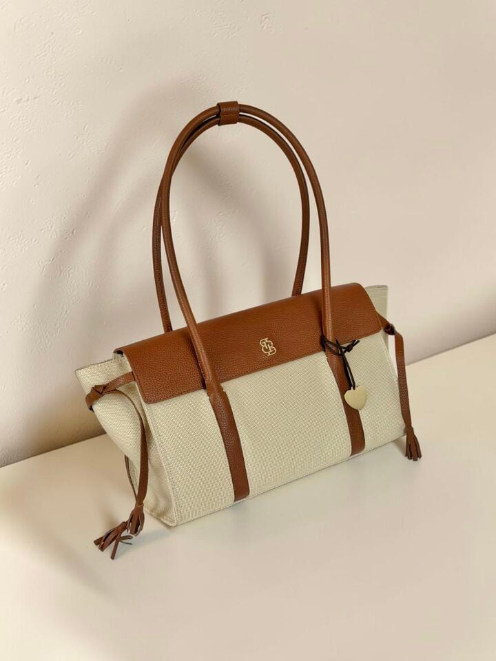 Seniha Heritage Tote Bag Bej Kanvas/Taba Floater Deri