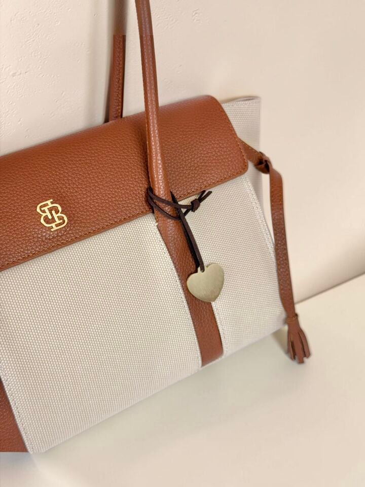 Seniha Heritage Tote Bag Bej Kanvas/Taba Floater Deri