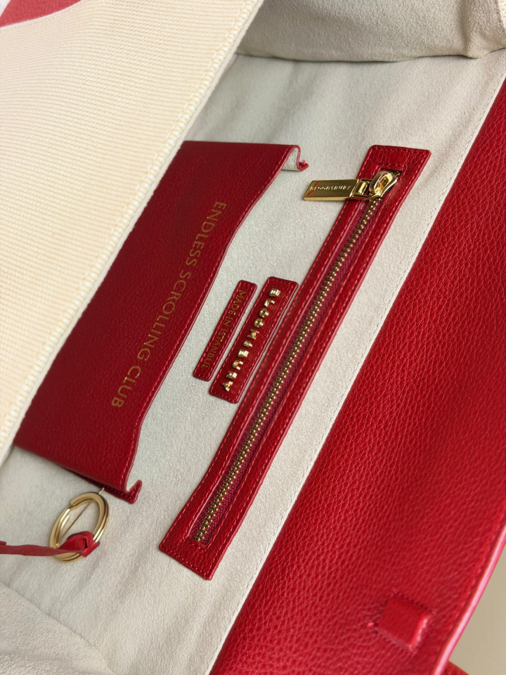 Seniha Heritage Tote Bag Kırmızı Floater Deri/Bej Kanvas